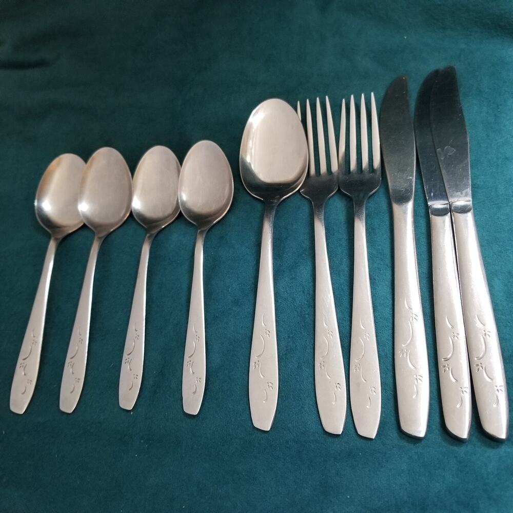 10 Silco Mardi Gras Stainless Silverware Knives Forks Spoons Fireworks VTG